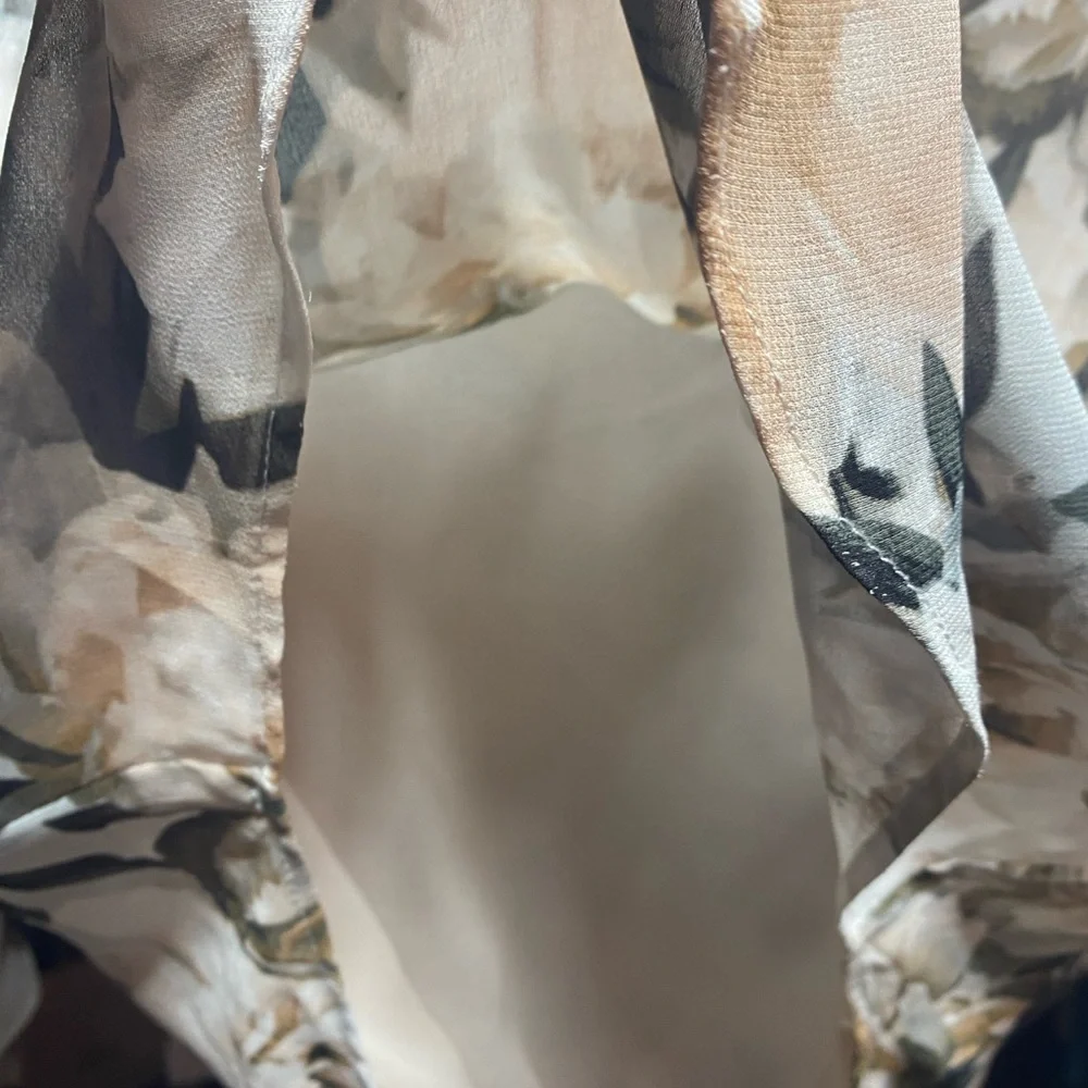 Calvin Klein Beige Floral V-Neck Blouse - Picture 6 of 8